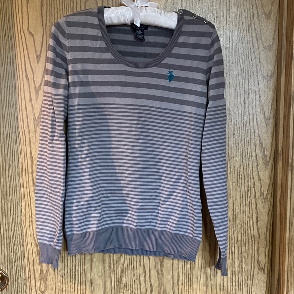 U.S. Polo Assn. Gray Striped Crewneck Sweater